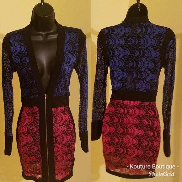 Deep V Neck Lace Mini Dress - Picture 1 of 4